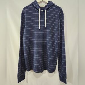 Essential MARINE LAYER Double Knit Hooded Sweater Navy Blue White Stripe sz M